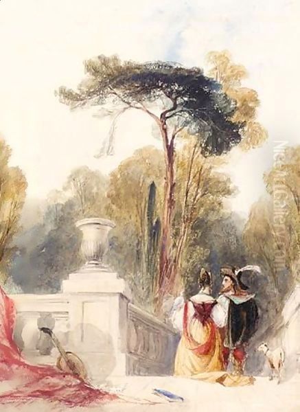 A Couple In Courtly Dress On A Terrace - view 1
