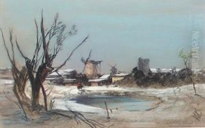 Winter Landscape With Windmill