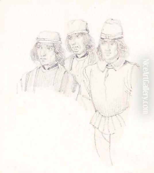 Study Of Three Man In Renaissance Dress - view 1