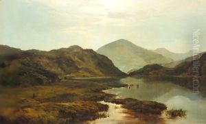 Figures And Cattle In A Mountain Landscape by Sidney Richard Percy