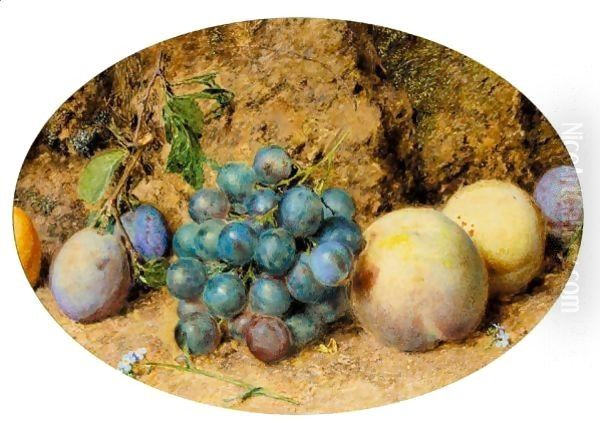 Still Life With Nectarines, Plums, Grapes And Forget-Me-Nots On A Mossy Bank - view 1