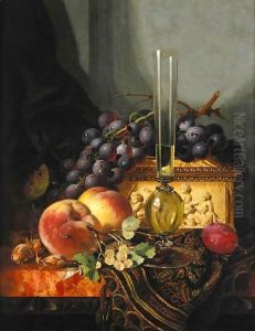 Still Life With Peaches, Grapes, Hazelnuts And A Plum With A Wine Glass And A Casket