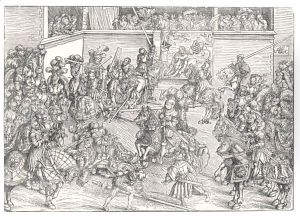 The Second Tournament With The Tapestry Of Samson And The Lion (Hollstein 117) by Lucas The Elder Cranach