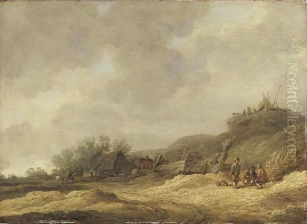 Chaumiere Dans Un Paysage De Dunes Avec Des Promeneurs circle Of Jan Van Goyenfigures Near A Cottage - view 1