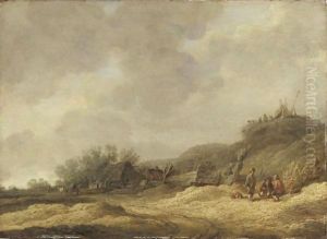 Chaumiere Dans Un Paysage De Dunes Avec Des Promeneurs circle Of Jan Van Goyenfigures Near A Cottage by Jan van Goyen