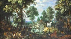 Les Animaux Sortant De L'Arche De Noe roelandt Saverythe Animals Getting Out Of Noah's Ark.