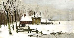 A Farm In A Winter Landscape by Geo Poggenbeek