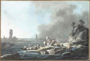 Personnages Sur Un Quai Au Bord De La Mer Apres La Tempete