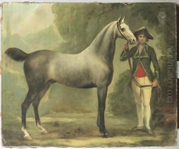 Cheval Tenu Par Un Valet Dans Un Paysage - view 1