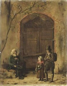 Deux Enfants Passant Devant Un Vieillard by Claude Jacquand
