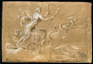 Figura Allegorica Su Carro, Sullo Sfondo Un Paesaggio Costiero Con Figure by Annibale Carracci