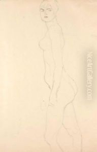 Akt Nach Links, Studie Fur 'Die Freundinnen' (Nude Turned To The Left, Study For 'Die Freundinnen') by Gustav Klimt