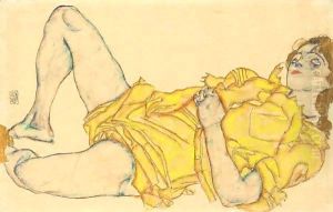 Liegende Frau In Gelbem Kleid (Reclining Woman In Yellow Dress) by Egon Schiele