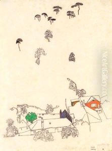 Houses And Pines - Modling by Egon Schiele