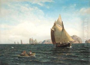 Seilbater Pa Fjorden (Sailing Off The Norwegian Coast) by Hans Fredrik Gude