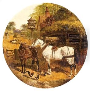 Cart Horses In A Yard by John Frederick Herring Snr