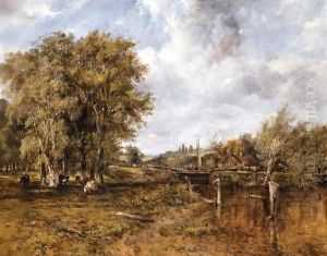 A Wooded Landscape With Cattle And A Cottage Beyond