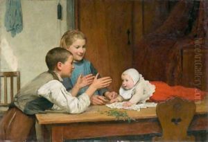 Die Geschwister Zaeslin I by Albert Anker