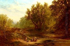 Children Fishing By A Stream by John Milne Donald