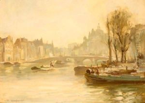 River Town Scene by William Stewart MacGeorge