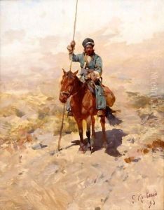 Lone Cossack Horseman by Franz Roubaud