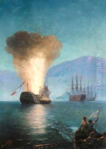 The Firing Of The Turkish Fleet By Kanaris In 1822 by Ivan Konstantinovich Aivazovsky