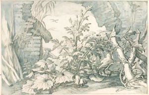 Plants At The Foot Of A Ruined Arch, A Shepherd Approaching In The Background by Abraham Bloemaert