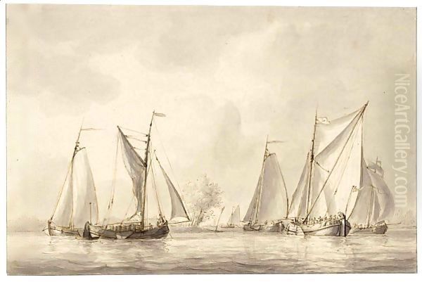 River Landscape With Sailing Vessels - view 1