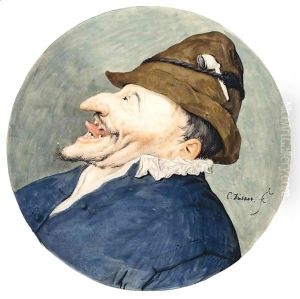 Caricature Head Of A Man With A Pipe In His Hat, Sticking Out His Tongue by Cornelis Dusart