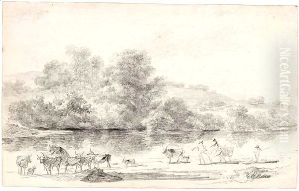 River Landscape With Herdsmen And Their Cattle - view 1