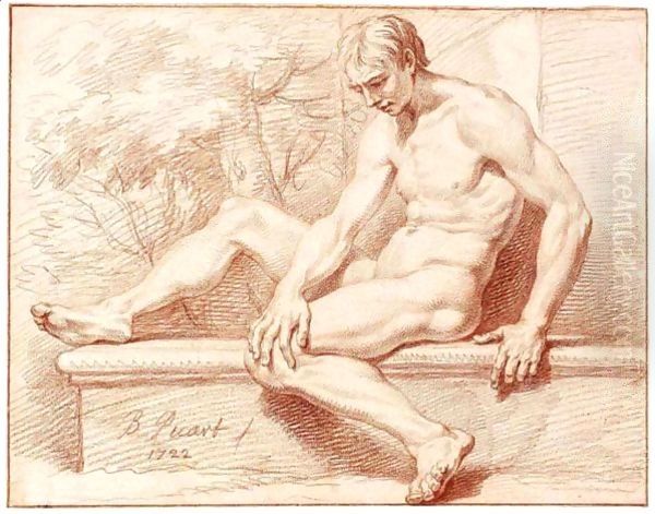 Male Nude, Seated On A Stone Ledge, In A Landscape - view 1