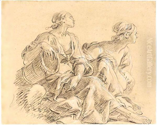 Study Of Two Seated Women, One With Her Arm Resting On A Basket - view 1