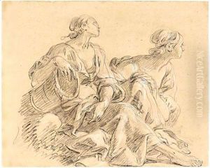 Study Of Two Seated Women, One With Her Arm Resting On A Basket by Joseph Parrocel