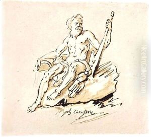 A River-God Seated On A Rock by Jacques Philippe Caresme