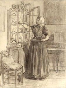An Elegant Interior With A Maid Taking Glasses Out Of A Vitrine by Nicolaas Van Der Waay