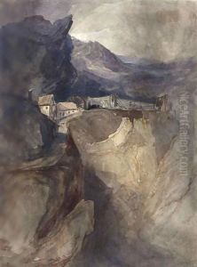 A Mountain Gorge, With Mine Buildings