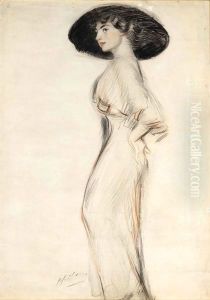 An Elegant Lady With A Big Hat by Paul Cesar Helleu