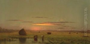 Cattle In The Marsh, Near A Fence by Martin Johnson Heade