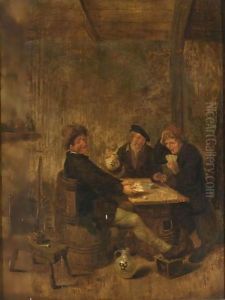 Peasants Drinking And Playing Cards In An Inn by Jan Miense Molenaer