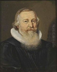 A Portrait Of An Elderly Bearded Gentleman, Aged 46, Bust Length, Wearing A Black Coat With A White Lace Collar