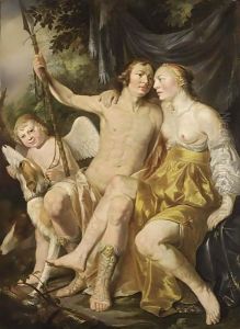 Venus, Adonis And Cupid, Together With Hounds by Hendrick Heerschop or Herschop