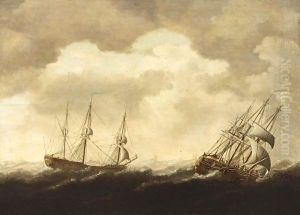 Merchantmen In Stormy Seas by Jacob Gerritz Loef