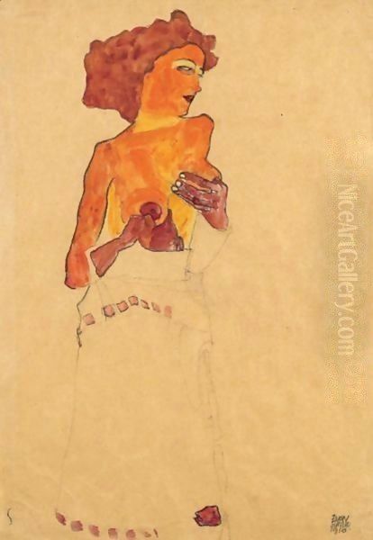 Madchen Als Halbakt, Sich Die Bruste Haltend, Nach Rechts Gewandt (Semi-Nude Girl Holding Her Breast, Facing Right) - view 1