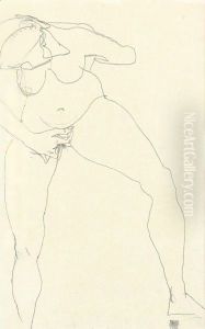 Stehende Frauenakt, Masturbierend (Standing Nude Woman, Masturbating) by Egon Schiele