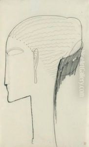 Tete De Profil A Gauche Avec Chignon Et Boucles D'Oreilles