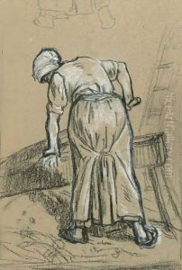 Study Of A Woman Breaking Flax by Jean-Francois Millet