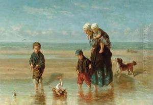 Mother And Children By The Shore Mother And Children By The Shore