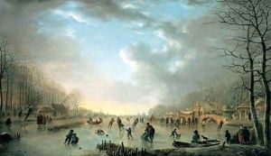 Winter Landscape With A Frost Fair And Figures Skating Upon A Frozen River
