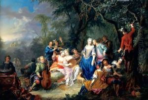 An Elegant Company, With Figures Playing Musical Instruments And Merrymaking by Frans Christoph Janneck