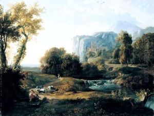 An Italianate Landscape With A Shepherd And Fishermen By A Stream Beyond